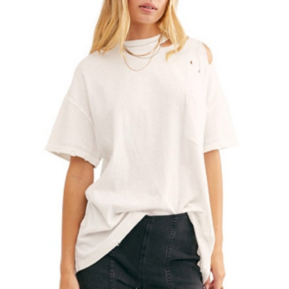 Free People We the Free Rubi Ripped T-shirt in Ivory X-Small